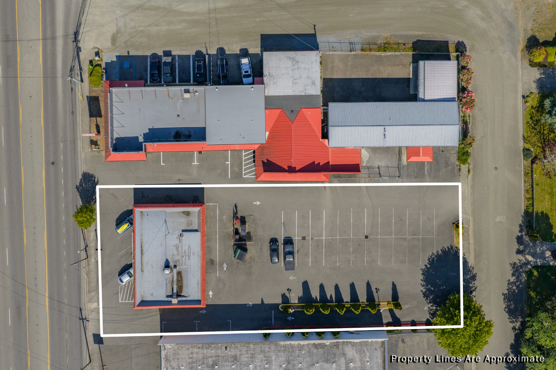 Aerial showing property lines and parking lot